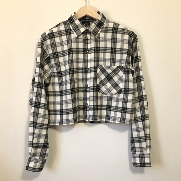 Streetwear Society Boxy Cropped Plaid Button Down Shirt - Picture 1 of 16